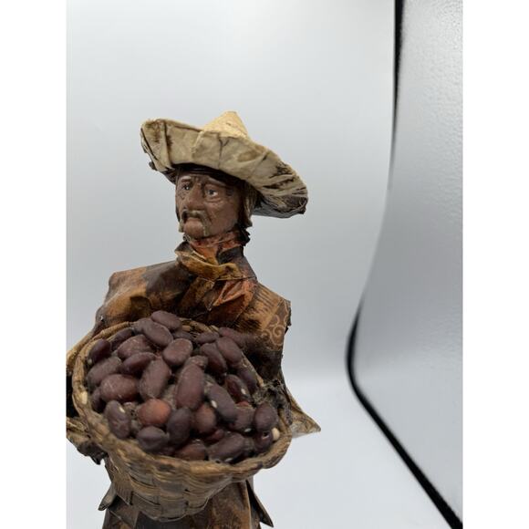 Mexican Folk Art Corn Husk Figurines Man & Woman Market Scene 12” Pair - Picture 3 of 11